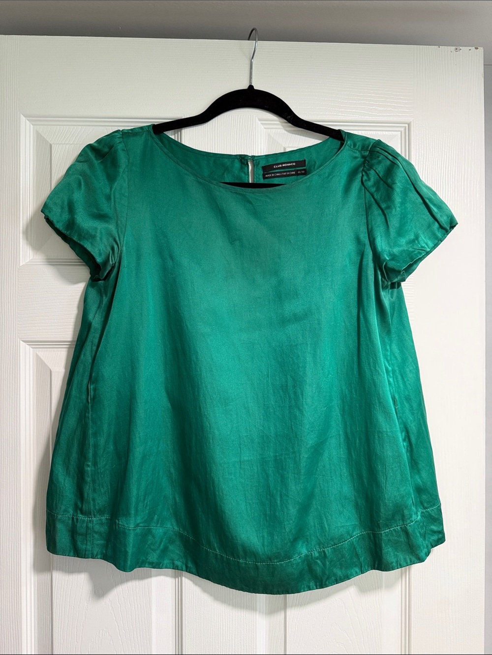 Club Monaco Emerald Green Short Sleeve Silk Blouse